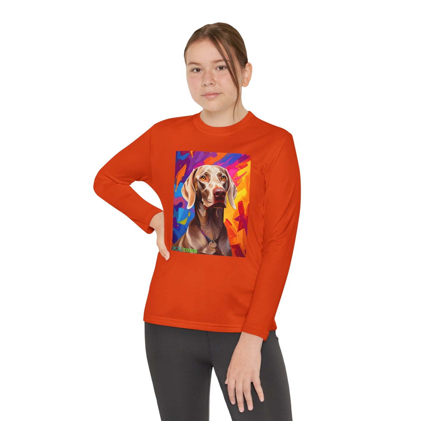 Pup Art Canvas - Kid's Sport Long Sleeve Tee (Weimaraner)