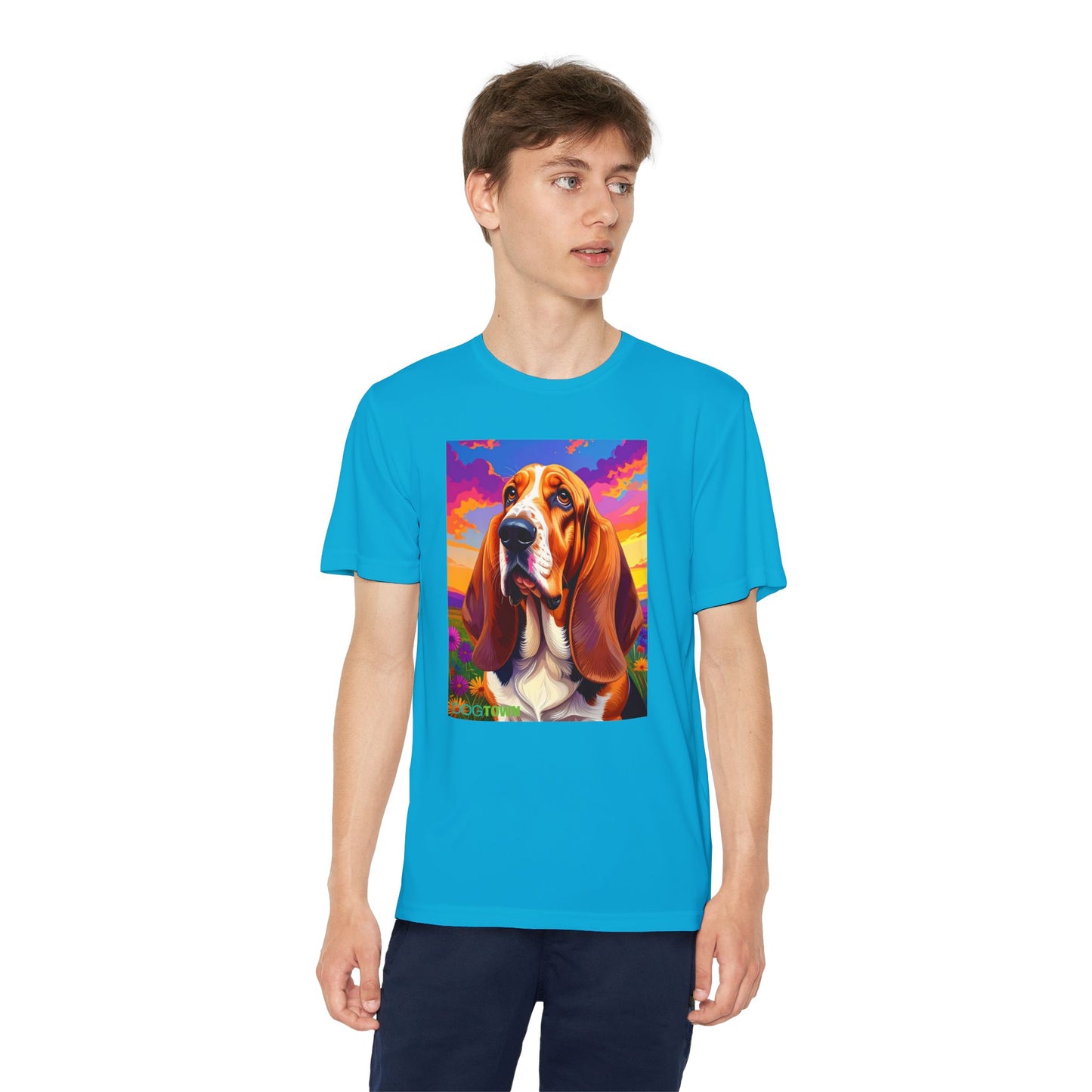 Pup Art Canvas - Kid's Sport Short Sleeve Tee (Basset Hound)