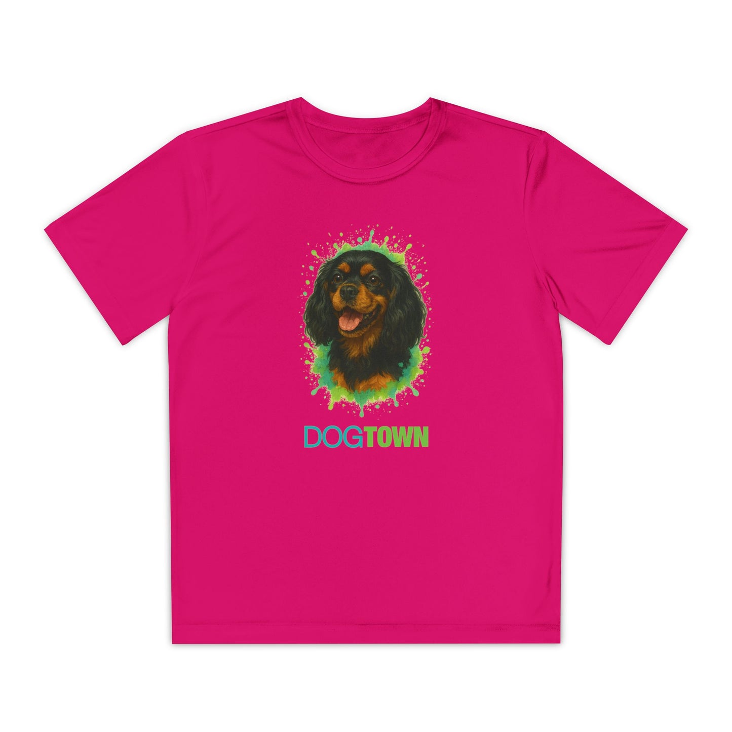 2025 Breed Collection - Kid's Polyester Thin Short Sleeve Tee - Black and Tan Cavalier King Charles Spaniel