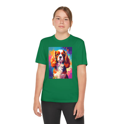 Pup Art Canvas - Kid's Sport Short Sleeve Tee (Cavalier King Charles Spaniel)