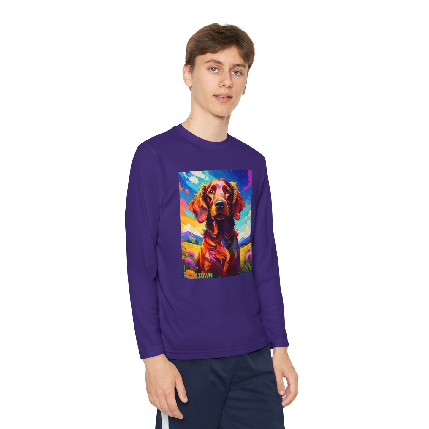 Pup Art Canvas - Kid's Sport Long Sleeve Tee (Irish Setter)