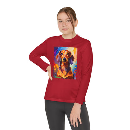 Pup Art Canvas - Kid's Sport Long Sleeve Tee (Dachshund)