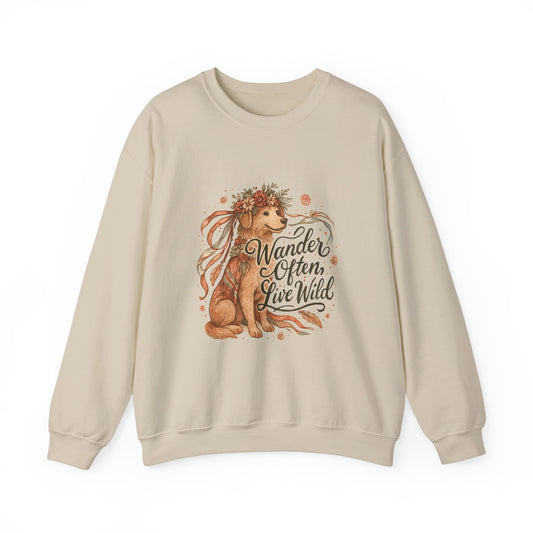 Dogtown Boho Revival Unisex Heavy Blend™ Crewneck Sweatshirt (Golden Retriever)