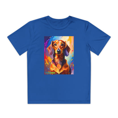 Pup Art Canvas - Kid's Sport Short Sleeve Tee (Dachshund)