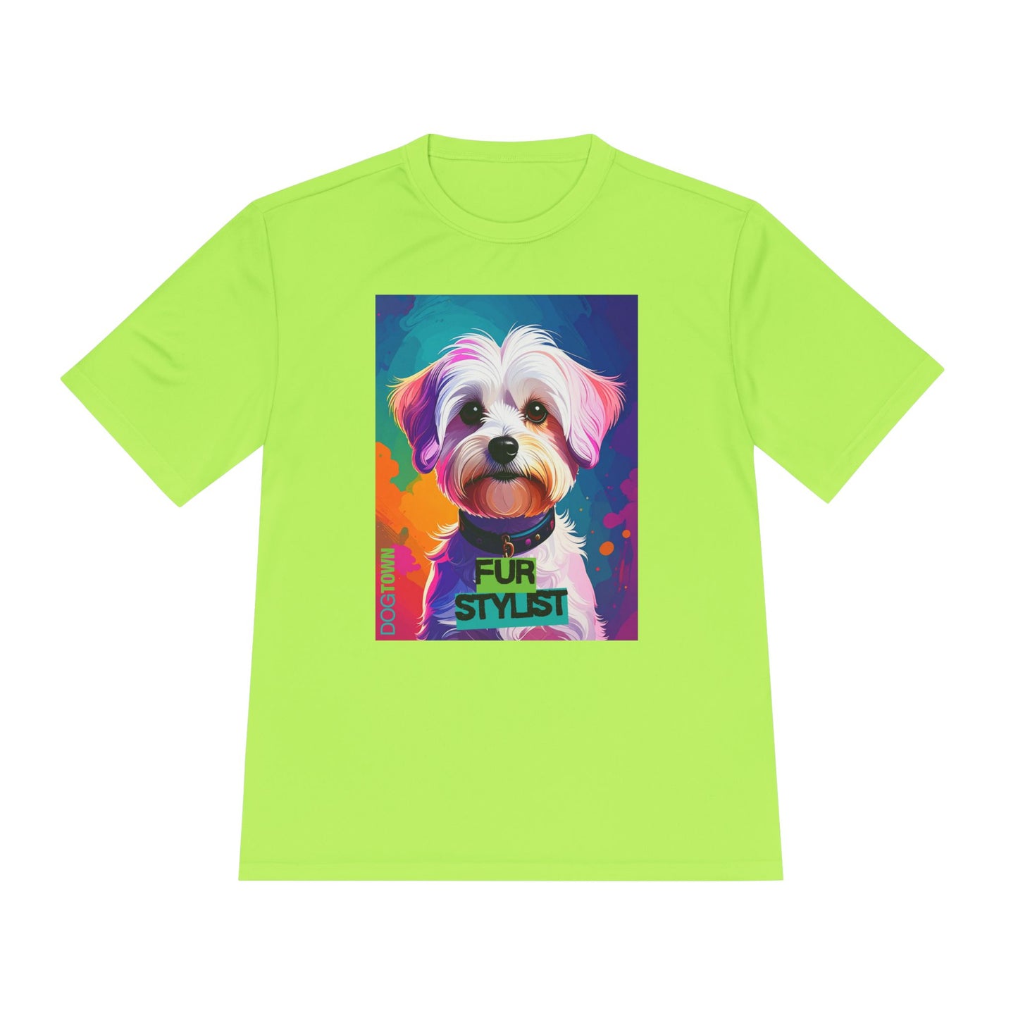 Dogtown Fur Stylist Groomer Shirt (Colorful with White Poodle)