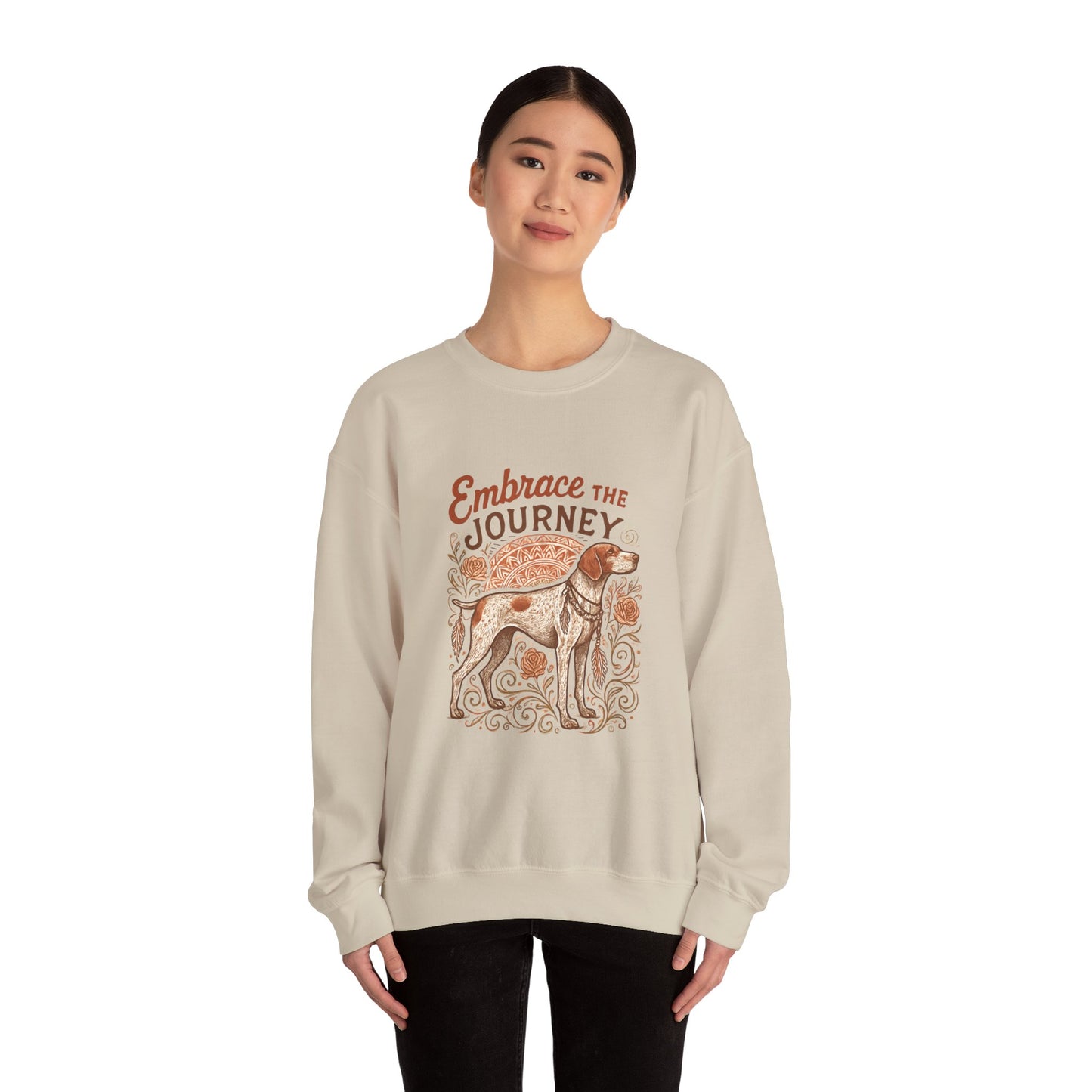 Dogtown Boho Revival "Embrace the Journey" Unisex Heavy Blend™ Crewneck Sweatshirt (German Shorthaired Pointer)
