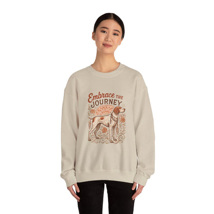 Dogtown Boho Revival "Embrace the Journey" Unisex Heavy Blend™ Crewneck Sweatshirt (German Shorthaired Pointer)