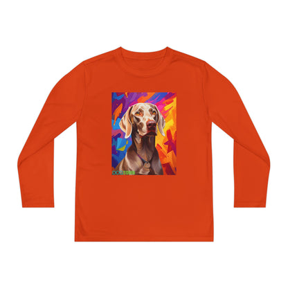 Pup Art Canvas - Kid's Sport Long Sleeve Tee (Weimaraner)