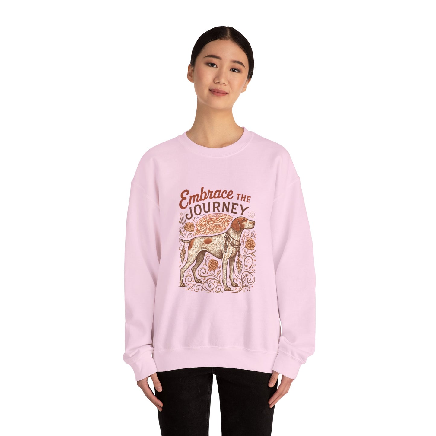 Dogtown Boho Revival "Embrace the Journey" Unisex Heavy Blend™ Crewneck Sweatshirt (German Shorthaired Pointer)