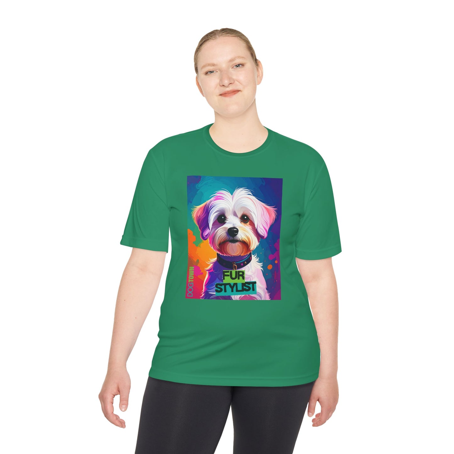 Dogtown Fur Stylist Groomer Shirt (Colorful with White Poodle)