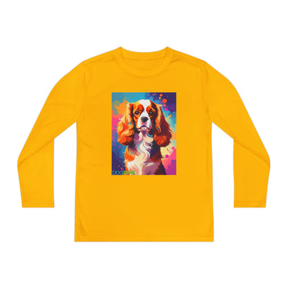 Pup Art Canvas - Kid's Sport Long Sleeve Tee (Cavalier King Charles Spaniel)