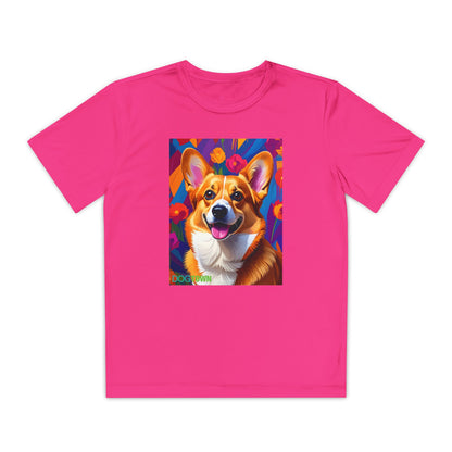 Pup Art Canvas - Kid's Sport Short Sleeve Tee (Corgi)