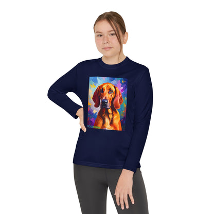 Pup Art Canvas - Kid's Sport Long Sleeve Tee (Redbone Coonhound)