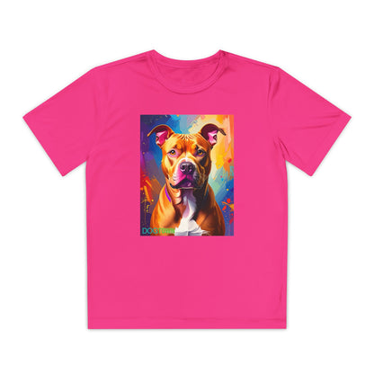 Pup Art Canvas - Kid's Sport Short Sleeve Tee (Pit Bull)