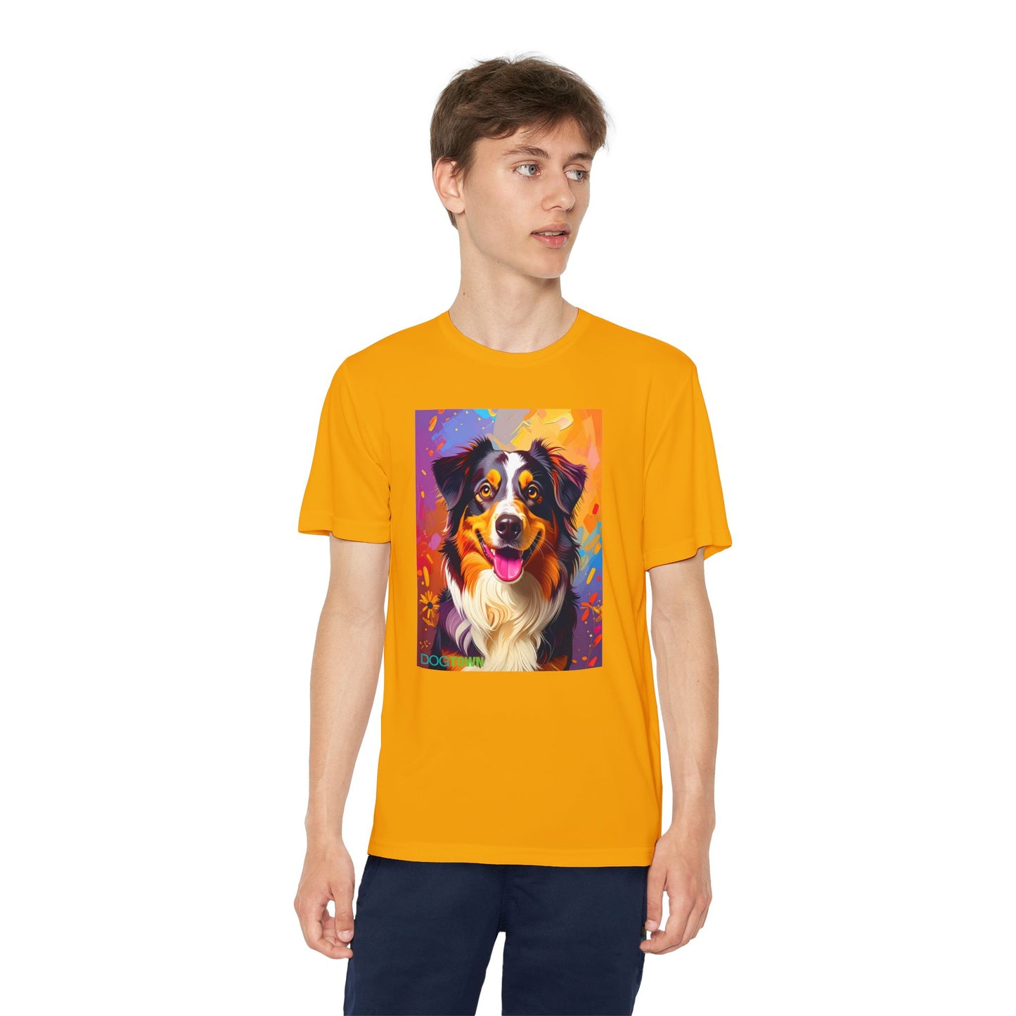 Pup Art Canvas - Kid's Sport Short Sleeve Tee (Australian Shepherd)