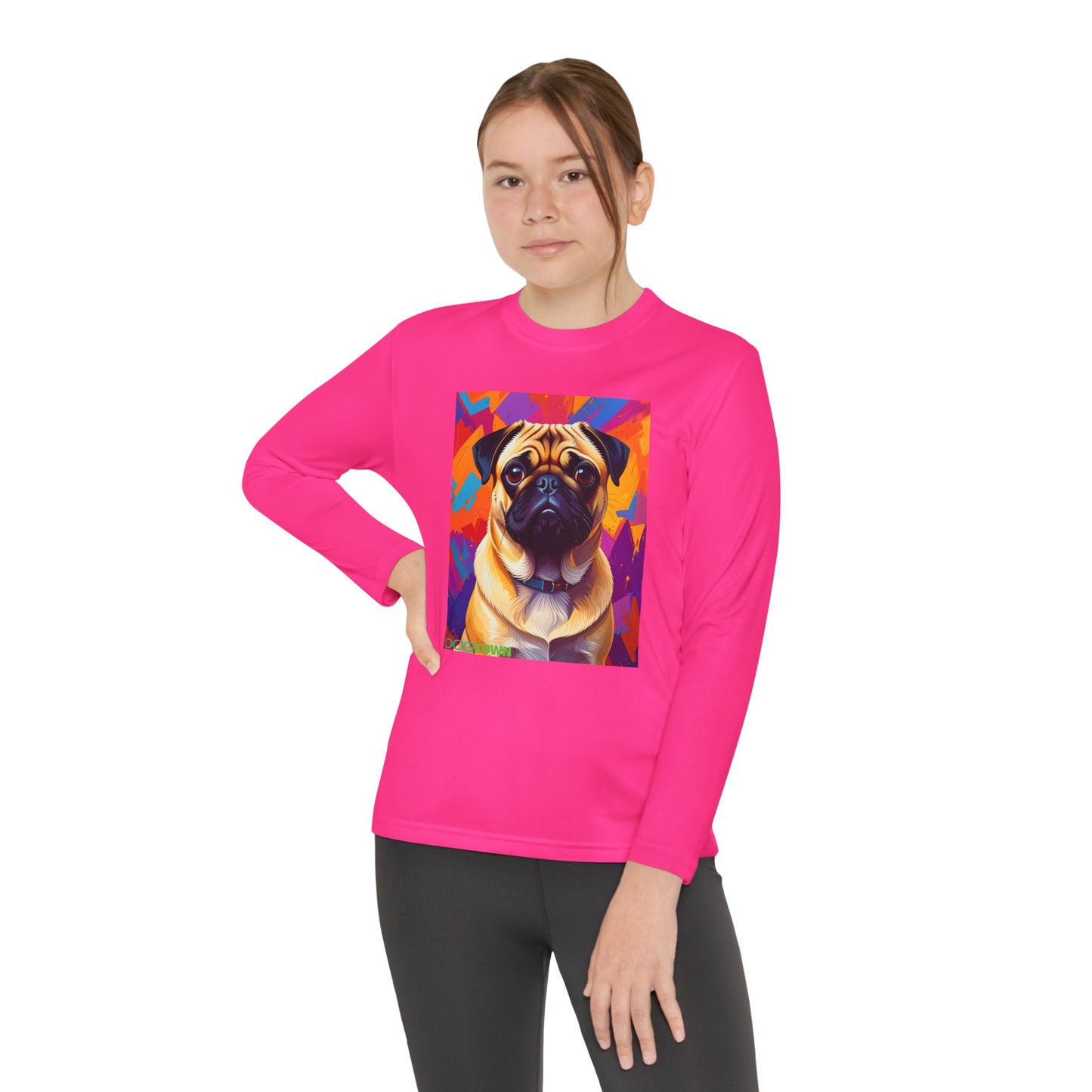 Pup Art Canvas - Kid's Sport Long Sleeve Tee (Pug)