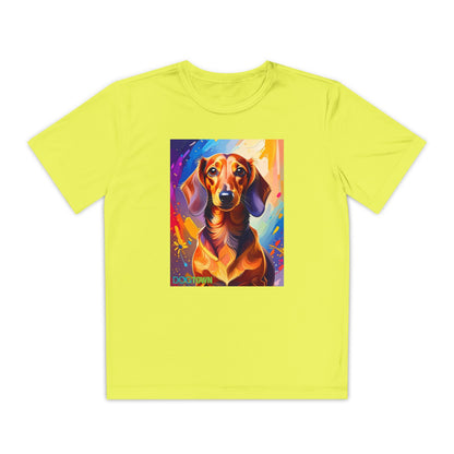 Pup Art Canvas - Kid's Sport Short Sleeve Tee (Dachshund)