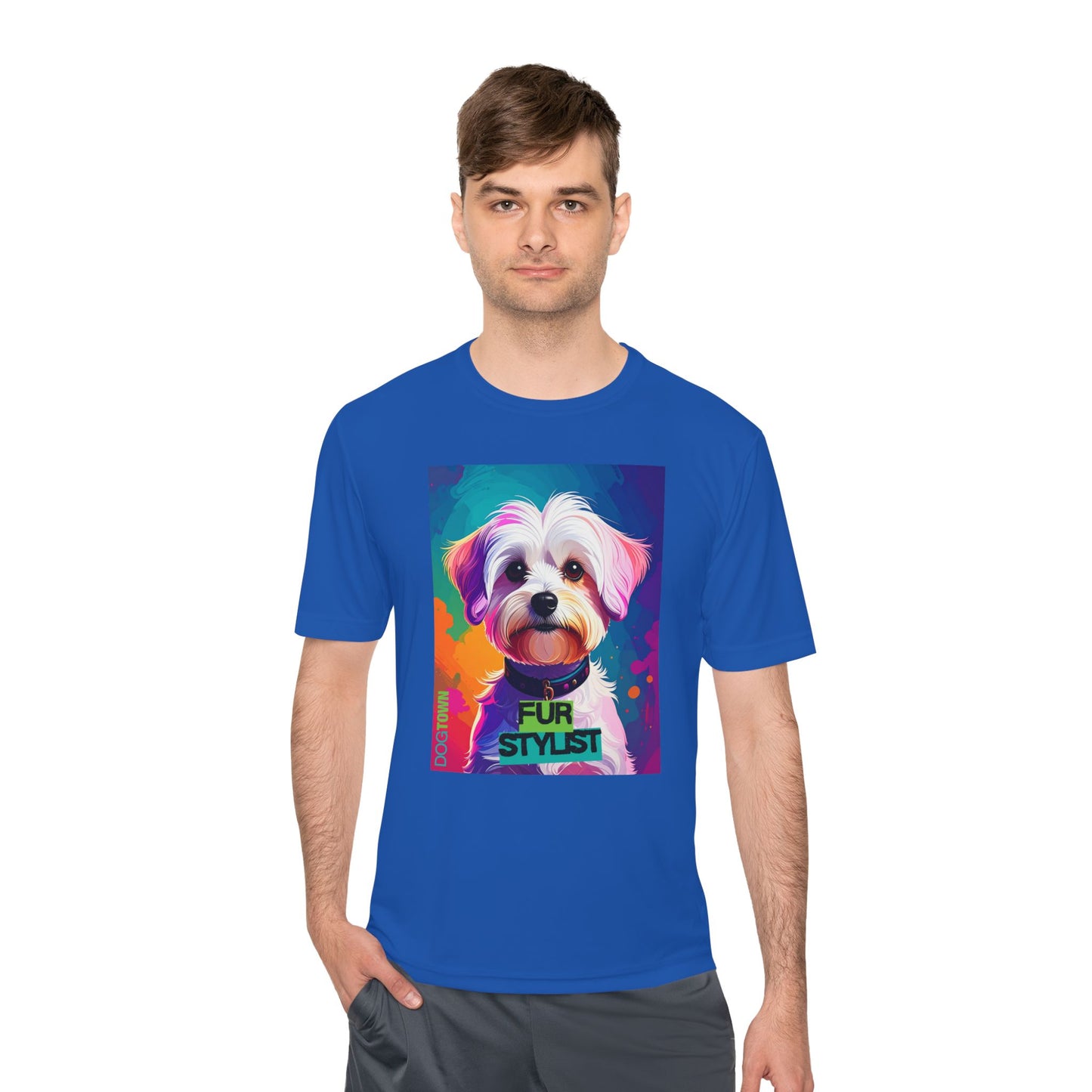 Dogtown Fur Stylist Groomer Shirt (Colorful with White Poodle)