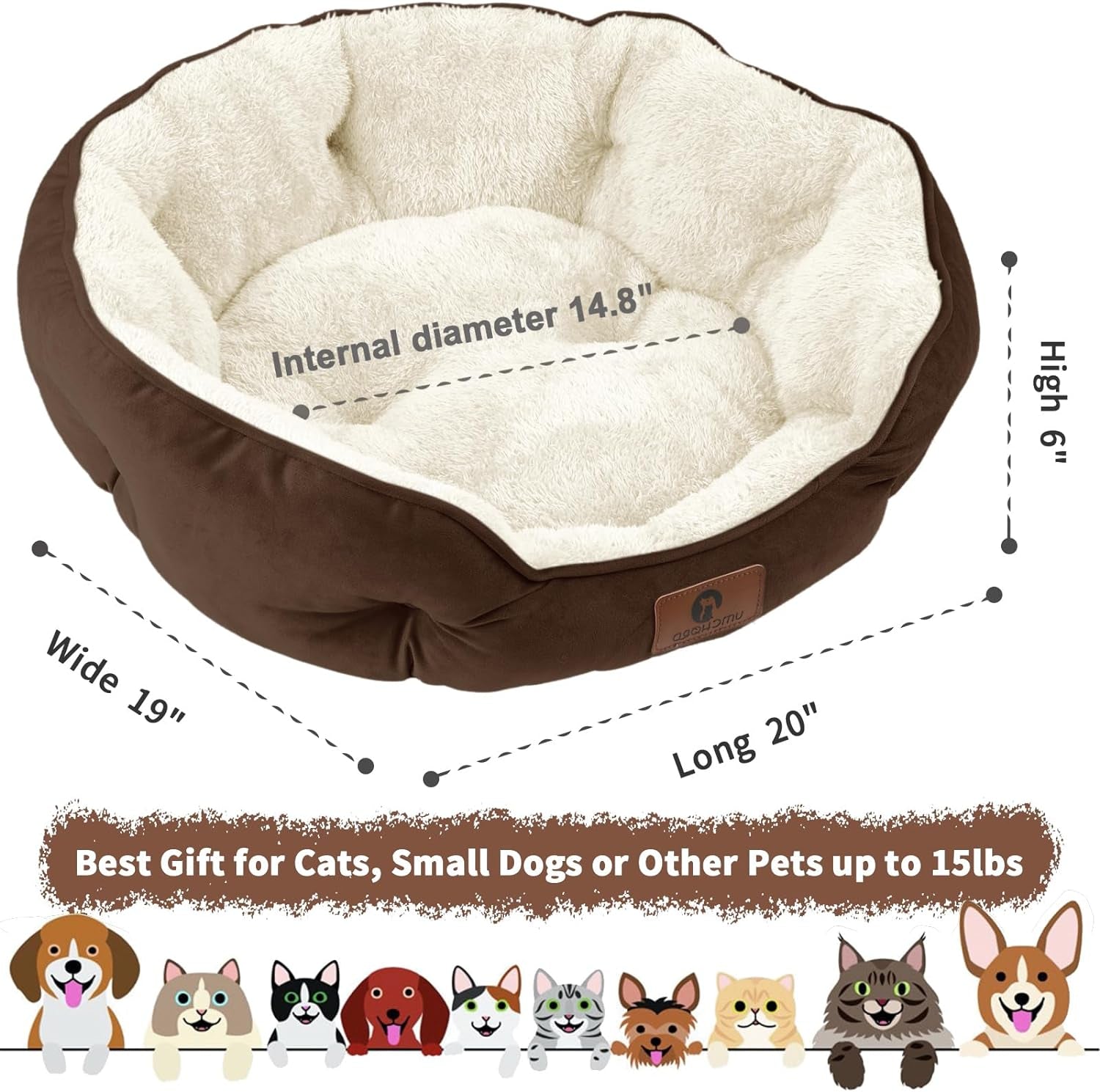 Small Dog Bed Extra Soft & Machine Washable with Anti-Slip & Water-Resistant Oxford Bottom, Brown, 20 Inches