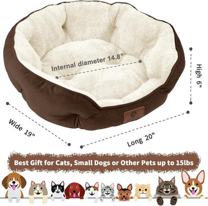 Small Dog Bed Extra Soft & Machine Washable with Anti-Slip & Water-Resistant Oxford Bottom, Brown, 20 Inches