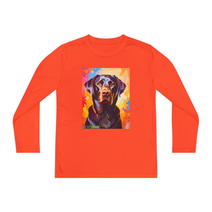 Pup Art Canvas - Kid's Sport Long Sleeve Tee (Chocolate Lab)