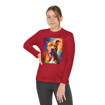 Pup Art Canvas - Kid's Sport Long Sleeve Tee (Pit Bull)