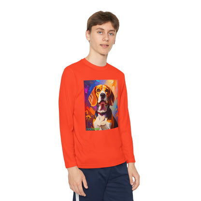 Pup Art Canvas - Kid's Sport Long Sleeve Tee (Beagle)