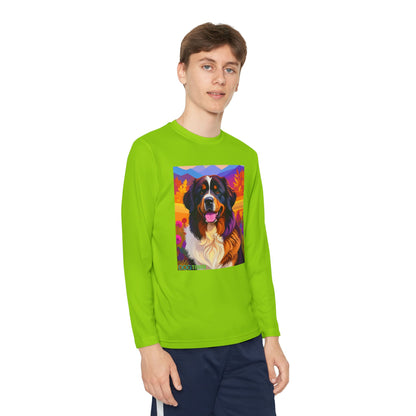 Pup Art Canvas - Kid's Sport Long Sleeve Tee (Bernese Mountain Dog)