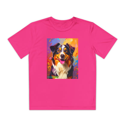 Pup Art Canvas - Kid's Sport Short Sleeve Tee (Australian Shepherd)