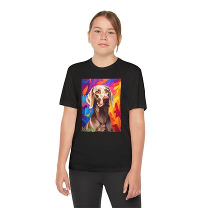 Pup Art Canvas - Kid's Sport Short Sleeve Tee (Weimaraner)