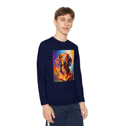 Pup Art Canvas - Kid's Sport Long Sleeve Tee (Dachshund)