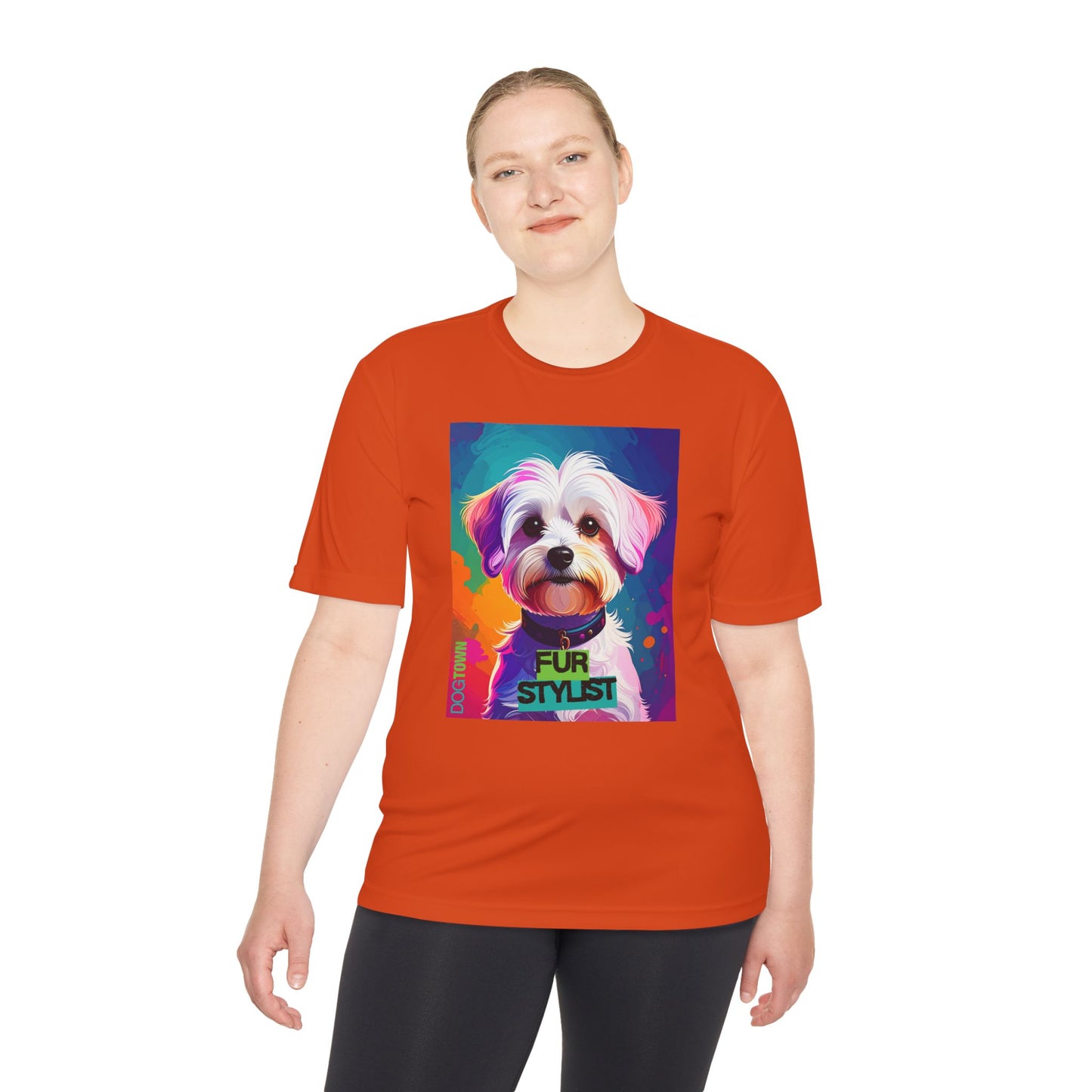 Dogtown Fur Stylist Groomer Shirt (Colorful with White Poodle)