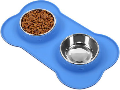 Dog Bowls with Non Spill Skid Resistant Silicone Mat