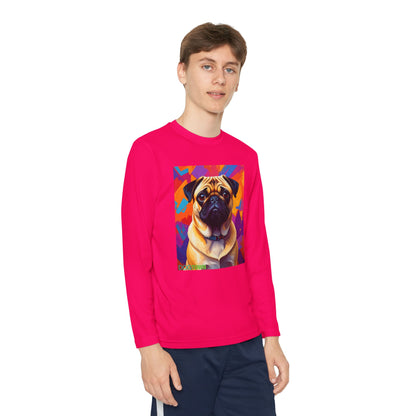 Pup Art Canvas - Kid's Sport Long Sleeve Tee (Pug)