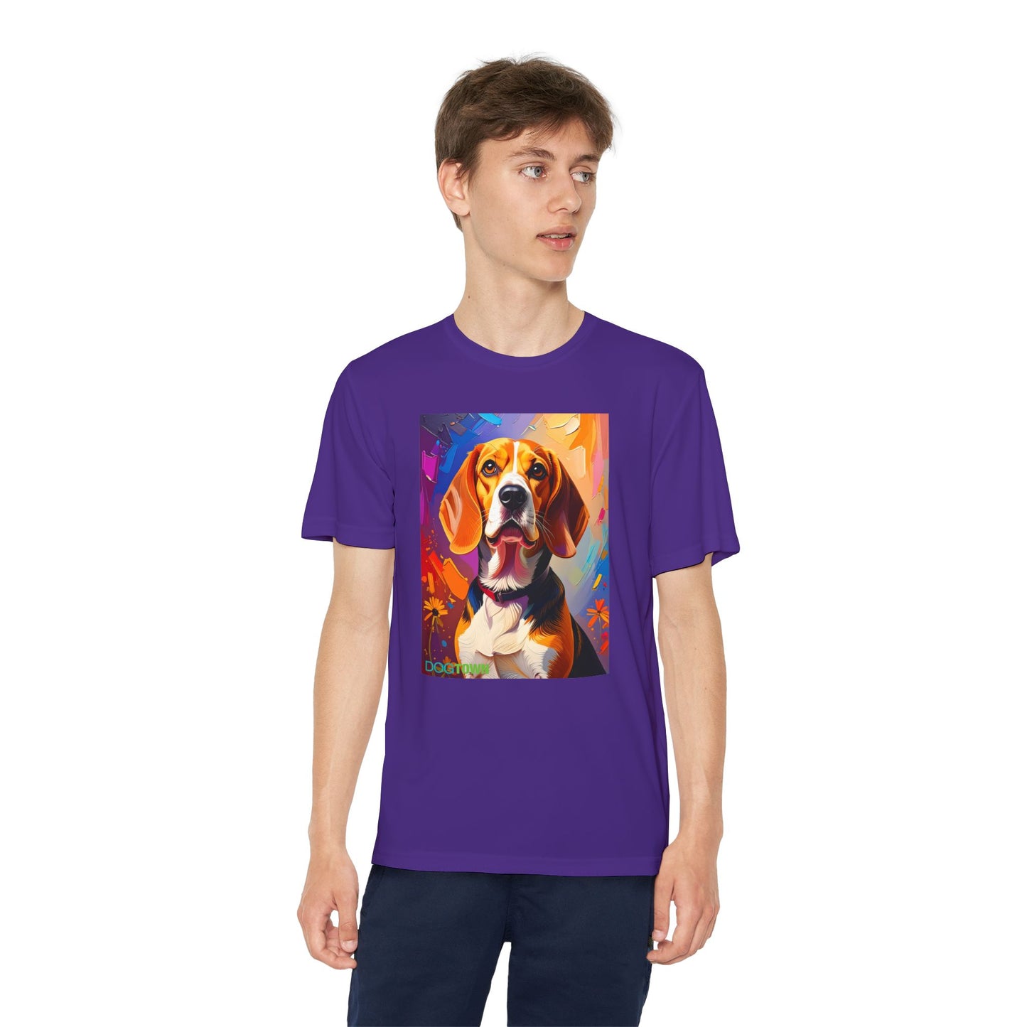 Pup Art Canvas - Kid's Sport Short Sleeve Tee (Beagle)