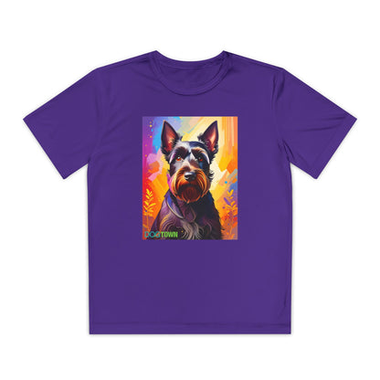 Pup Art Canvas - Kid's Sport Short Sleeve Tee (Scottish Terrier)
