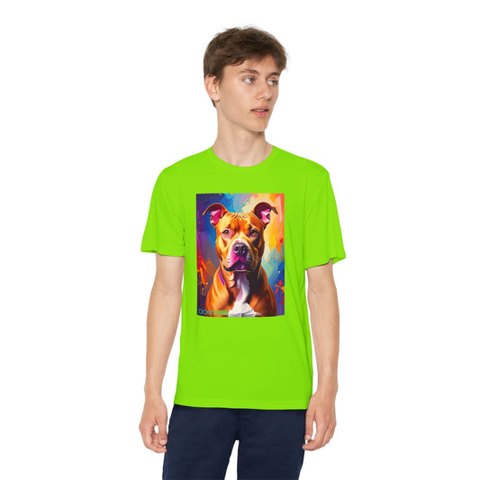 Pup Art Canvas - Kid's Sport Short Sleeve Tee (Pit Bull)