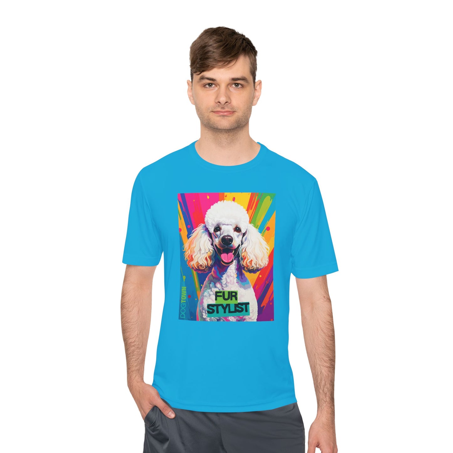 Dogtown Fur Stylist Groomer Short Sleeve Shirt (Colorful with White Poodle)