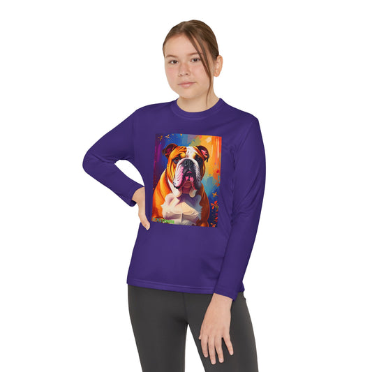 Pup Art Canvas - Kid's Sport Long Sleeve Tee (English Bulldog)