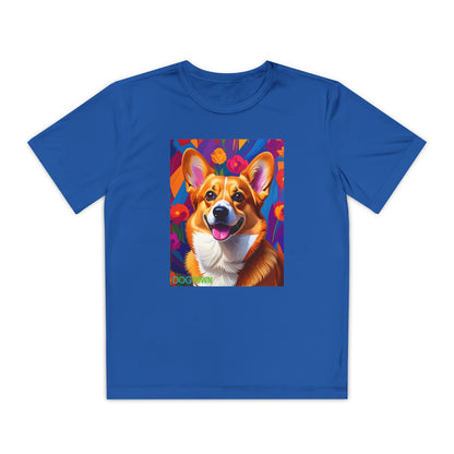Pup Art Canvas - Kid's Sport Short Sleeve Tee (Corgi)