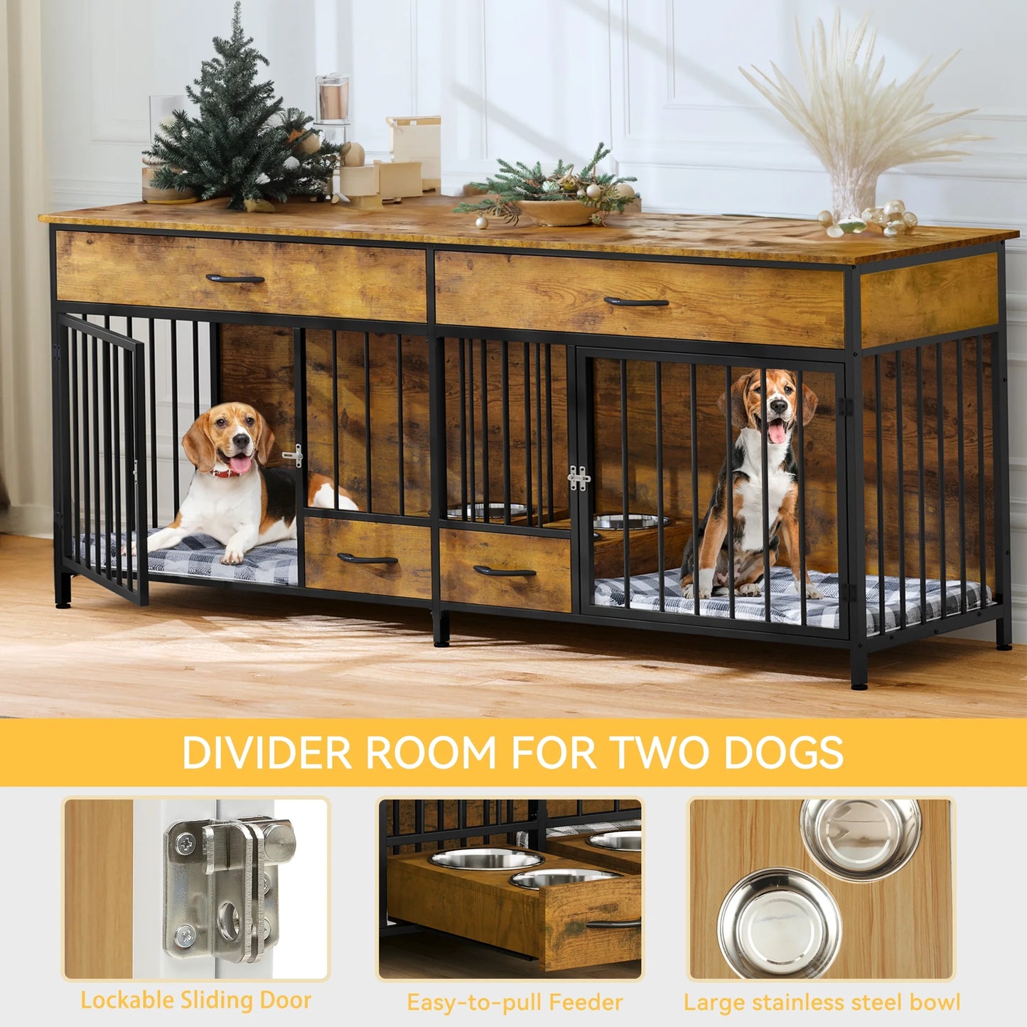 Dog Crate TV Stand with Feeder, 74.8" 