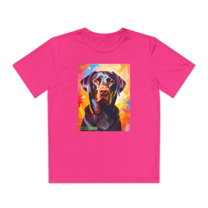 Pup Art Canvas - Kid's Sport Short Sleeve Tee (Chocolate Lab)