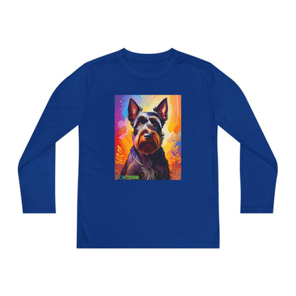 Pup Art Canvas - Kid's Sport Long Sleeve Tee (Scottish Terrier)