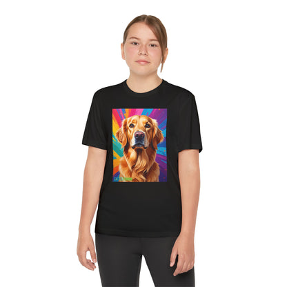 Pup Art Canvas - Kid's Sport Short Sleeve Tee (Golden Retriever)