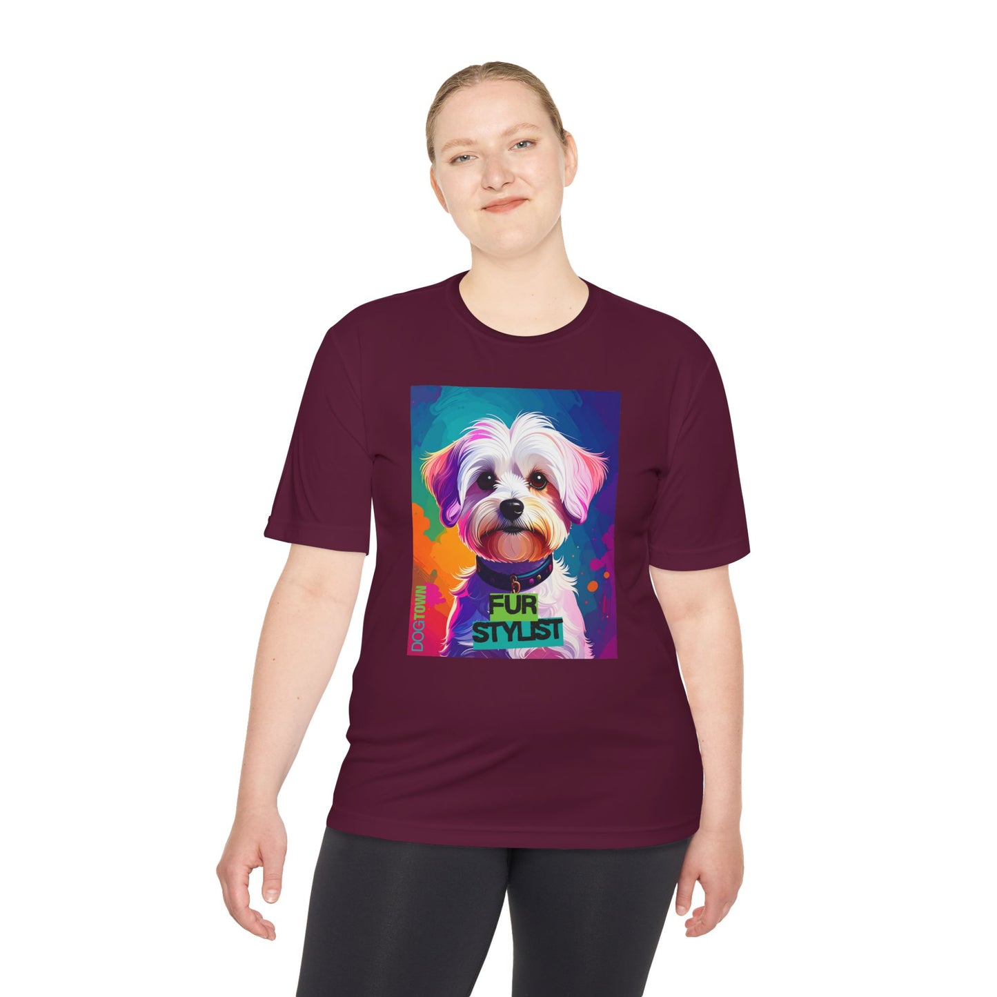Dogtown Fur Stylist Groomer Shirt (Colorful with White Poodle)