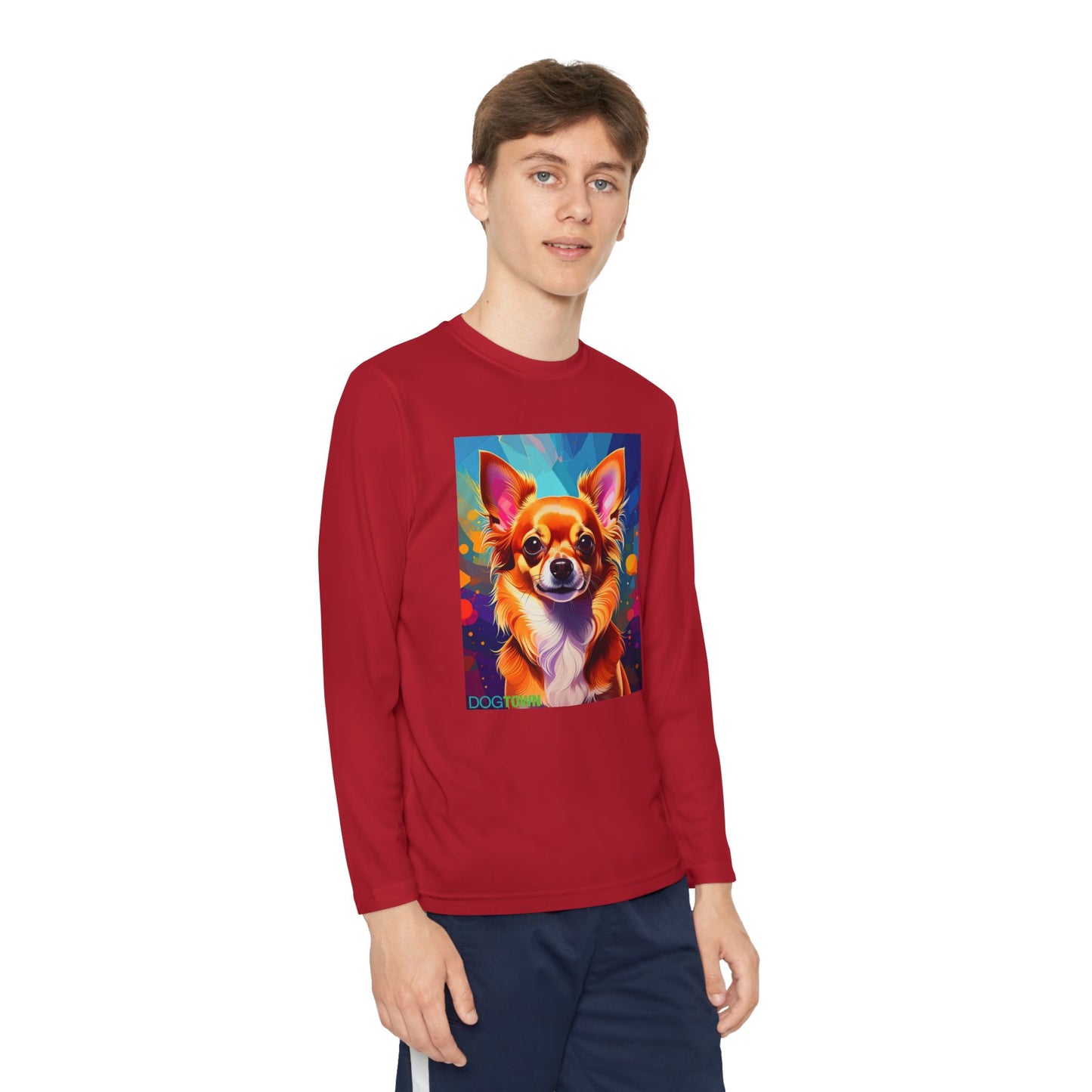 Pup Art Canvas - Kid's Sport Long Sleeve Tee (Chihuahua)