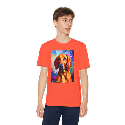 Pup Art Canvas - Kid's Sport Short Sleeve Tee (Redbone Coonhound)