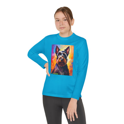 Pup Art Canvas - Kid's Sport Long Sleeve Tee (Scottish Terrier)