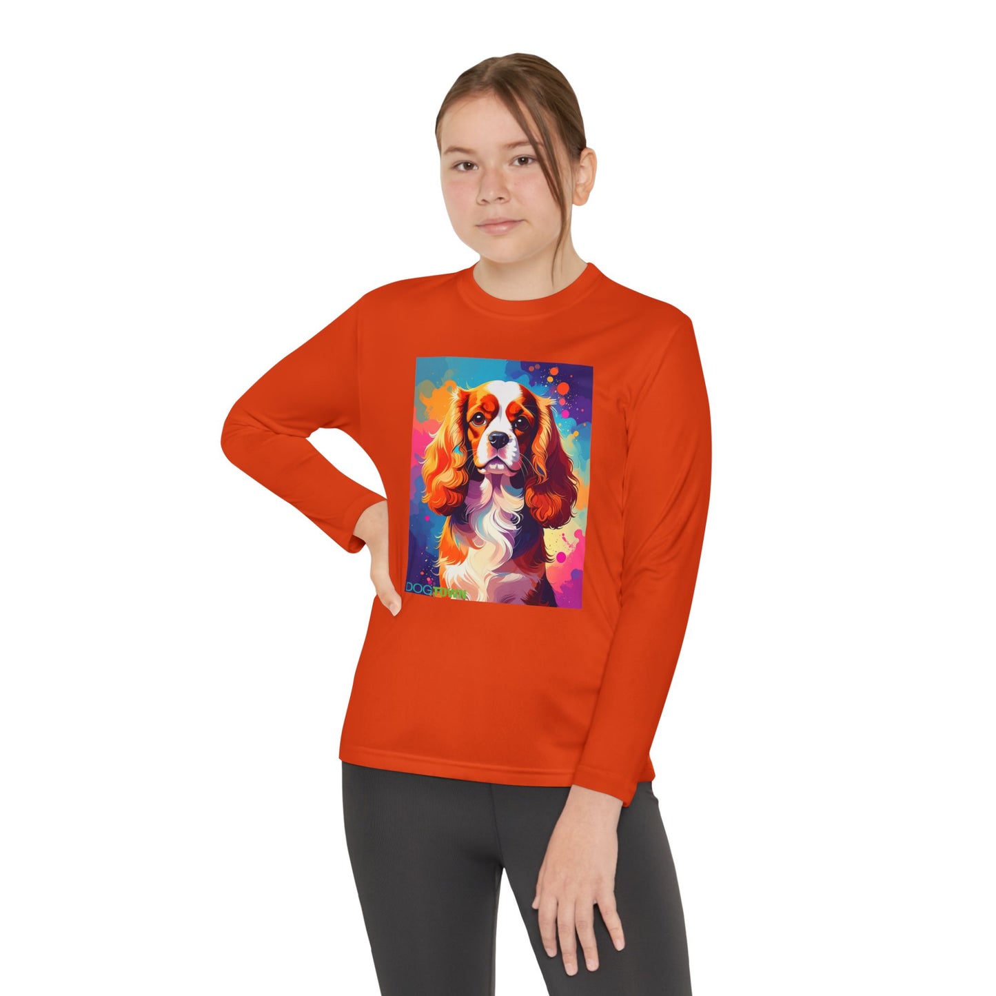 Pup Art Canvas - Kid's Sport Long Sleeve Tee (Cavalier King Charles Spaniel)