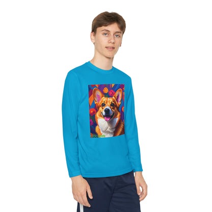 Pup Art Canvas - Kid's Sport Long Sleeve Tee (Corgi)